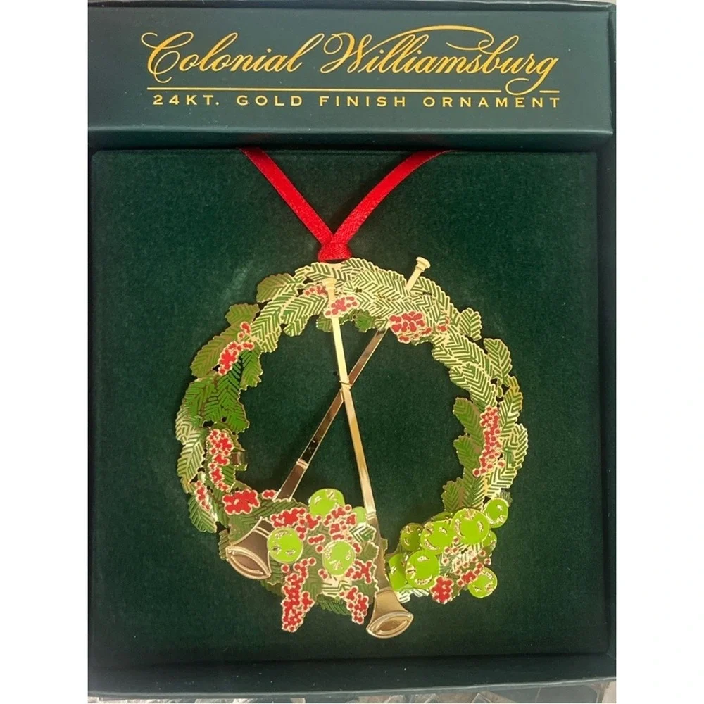 Colonial Williamsburg Wreath With Horns Ornament 24K Gold Finish New In Box